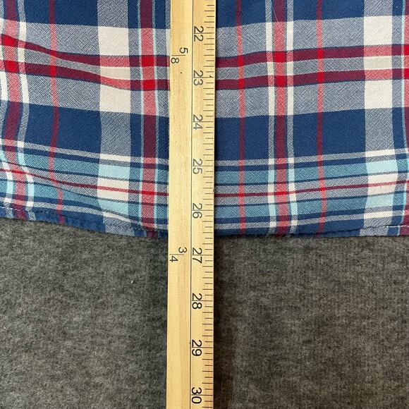 American Eagle Men’s Size L Slim Fit Short Sleeve Button Down Red White Blue - Picture 7 of 7